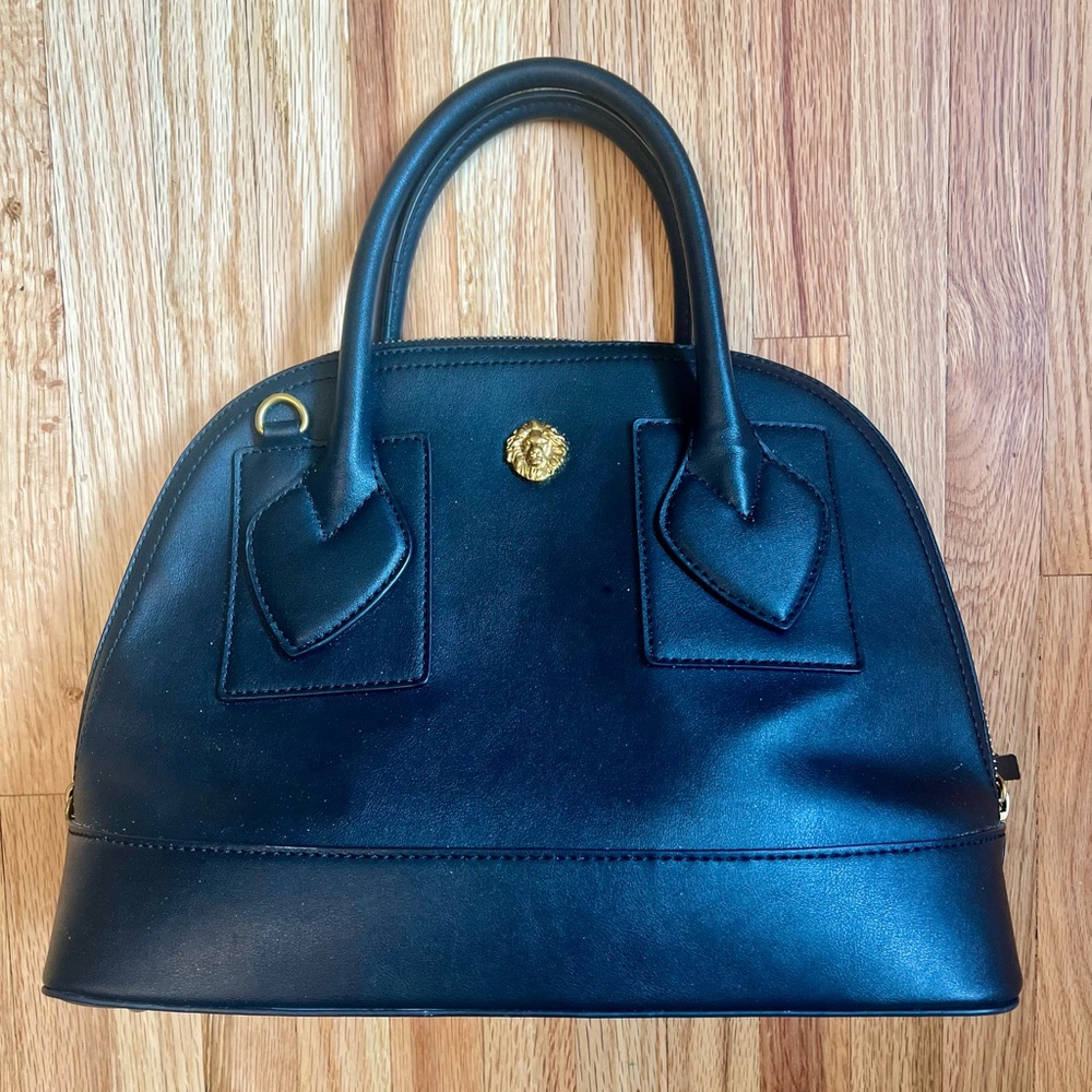 Anne Klein Black Satchel with Gold-Tone Hardware